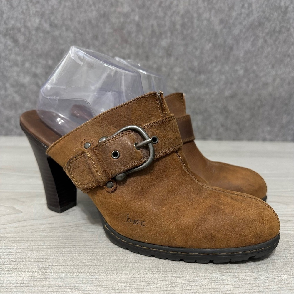 b.o.c. Born Concept BC2439 Brown Leather Mule Heels Womens Size 10 Buckle Clogs